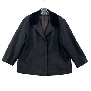 Herman Kay Peacoat Mens Large Black Wool Blend Velvet Collar Vintage Made in USA